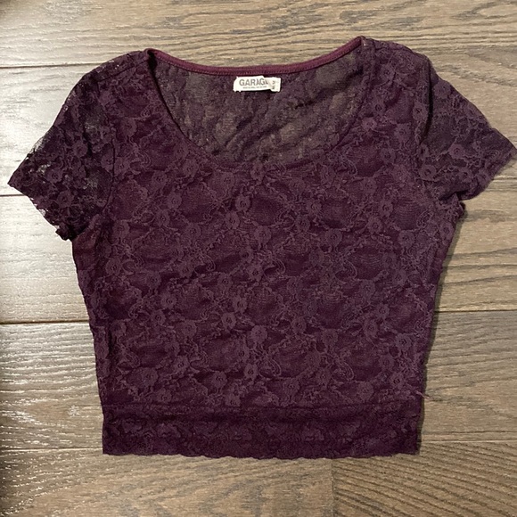 Purple lace cropped t shirt - Picture 1 of 3